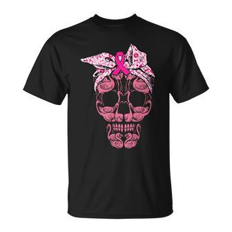 Pink Flamingo Skull Breast Cancer Awareness Halloween V4 T-shirt - Thegiftio UK