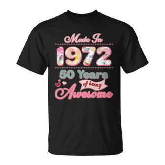 Pink Floral Made In 1972 50 Years Of Being Awesome Birthday Unisex T-Shirt - Monsterry