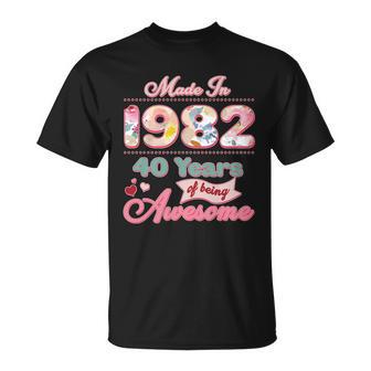 Pink Floral Made In 1982 40 Years Of Being Awesome Birthday Unisex T-Shirt - Monsterry