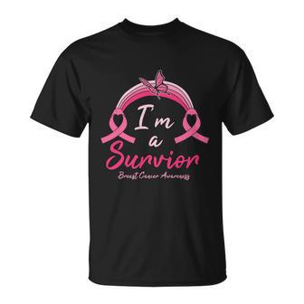 Pink Ribbon Butterfly Heart Im A Survivor Breast Caner Unisex T-Shirt - Monsterry DE