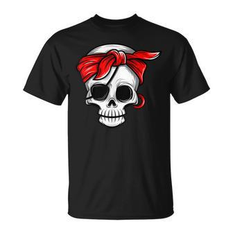 Pirate Dead With Eye Patch Red Bandana Halloween Diy Costume Unisex T-Shirt - Seseable