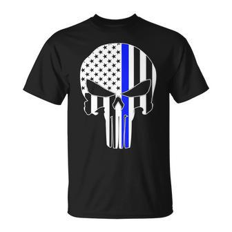 Police Usa Skull Thin Blue Line Tshirt Unisex T-Shirt - Monsterry CA