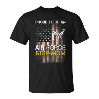 Proud Air Force Stepmom Funny American Flag Unisex T-Shirt - Monsterry