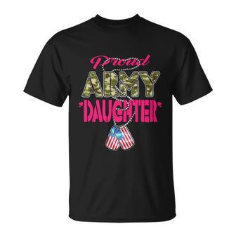 Proud Army Daughter Us Flag Gift Camo Dog Tags Military Child Gift Unisex T-Shirt - Monsterry