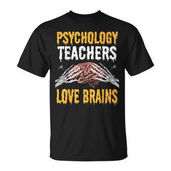 Psychology Teachers Love Brains Funny Halloween Teacher Gift Men Women T-shirt Graphic Print Casual Unisex Tee - Thegiftio UK