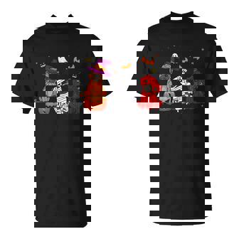 Pug Dog Skeleton Witch Dracula Mummy Funny With Pumpkin Unisex T-Shirt - Monsterry
