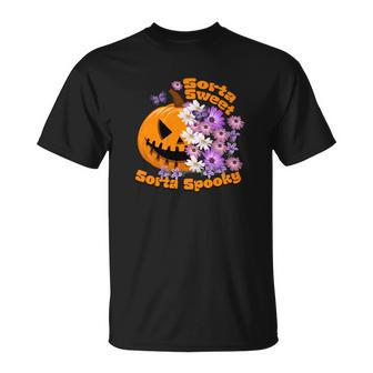 Pumpkin Daisy Sorta Sweet Sorta Spooky Halloween Unisex T-Shirt - Seseable