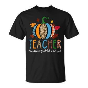 Pumpkin Leopard Teacher Thankful Grateful Blessed V2 T-shirt - Thegiftio UK