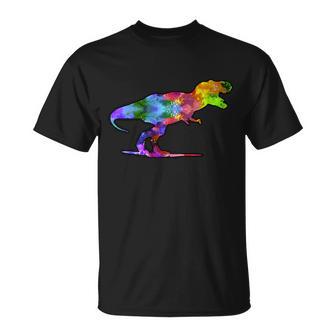 Rainbow Colorful Trex Dinosaur Tshirt Unisex T-Shirt - Monsterry