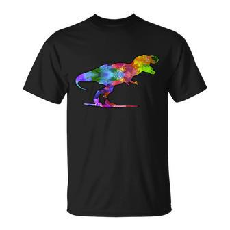 Rainbow Colorful Trex Dinosaur V2 Unisex T-Shirt - Monsterry