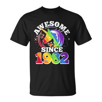 Rainbow Unicorn Awesome Since 1982 40Th Birthday Unisex T-Shirt - Monsterry