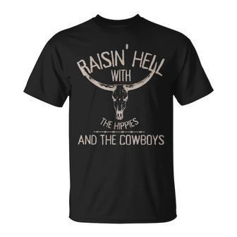 Raising-Hell With The Hippies And Cowboys Western Cowhide T-shirt - Thegiftio UK