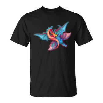 Red And Blue Flying Dragons Unisex T-Shirt - Monsterry DE