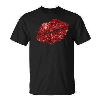 Red Kissing Lipstick Glitter Lips Kiss Red Lips Valentine T-shirt - Thegiftio UK