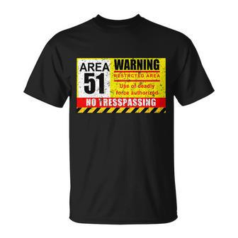Restricted Area 51 No Trespassing Funny Unisex T-Shirt - Monsterry