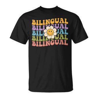 Retro Groovy Bilingual Teacher Back To School Unisex T-Shirt - Seseable