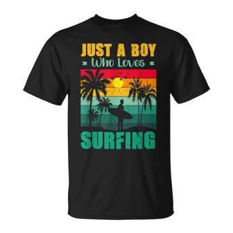 Retro Just A Boy Who Loves Surfing Vintage Surfer T-shirt - Thegiftio UK