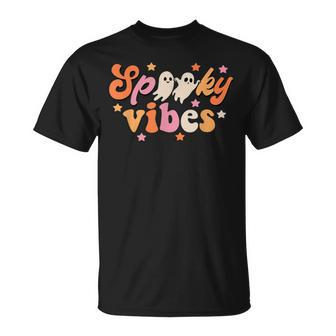 Retro Spooky Vibes Ghost Boo Spooky Season Funny Halloween Unisex T-Shirt - Seseable