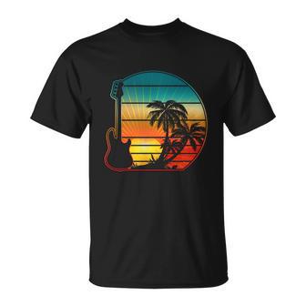 Retro Vintage Guitar Sunset Sunrise Island Unisex T-Shirt - Monsterry