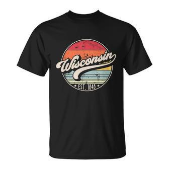 Retro Wisconsin Home State Wi Cool 70S Style Sunset T-Shirt - Thegiftio UK
