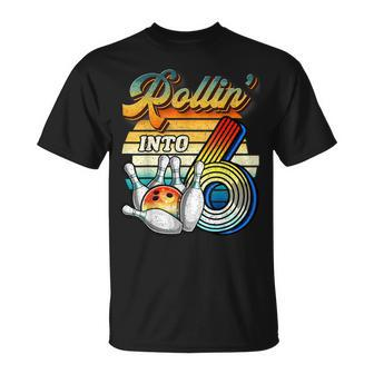 Rollin Into 6 Bowling Birthday Party 6Th Birthday Retro Girl T-shirt - Thegiftio UK