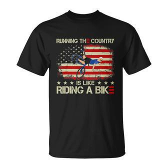 Running The Country Is Like Riding A Bike Biden Falling Off His Bicycle Unisex T-Shirt - Monsterry AU