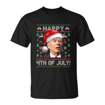 Santa Joe Biden Happy 4Th Of July Ugly Christmas Sweater Unisex T-Shirt - Monsterry AU