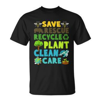 Save Bees Rescue Animals Recycle Plastic Earth Day Planet Funny Gift Unisex T-Shirt - Monsterry UK