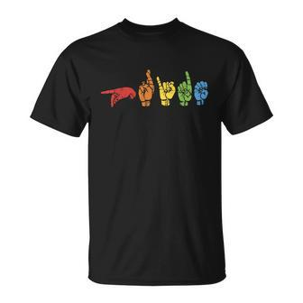 Sign Language Funny Rainbow Flag Gay Lgbt Deaf Asl Mute Gift Great Gift Unisex T-Shirt - Monsterry