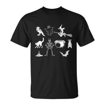 Skeleton Crow Witch Cat Bat Haning Bat Flying Ghost Halloween Quote Unisex T-Shirt - Monsterry AU