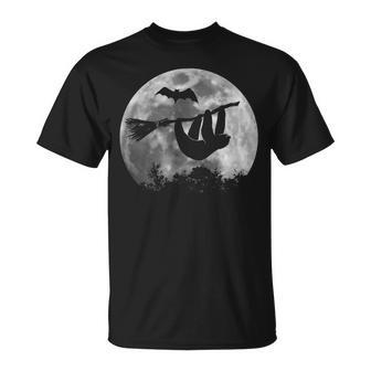 Sloth Silhouette On Broom | Full Moon Halloween Witch Men Women T-shirt Graphic Print Casual Unisex Tee - Thegiftio UK