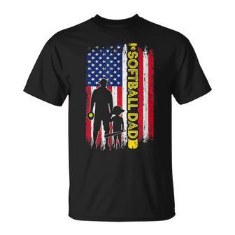 Softball Dad Usa Flag Softball Players Dad Fathers Day T-shirt - Thegiftio