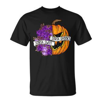 Sorta Sweet Sorta Spooky Flower Pumpkin Spooky Halloween Unisex T-Shirt - Seseable
