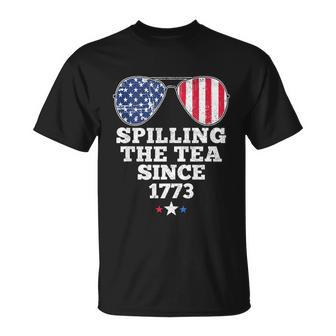 Spilling The Tea Since 1773 Funny 4Th Of July American Flag Unisex T-Shirt - Monsterry CA