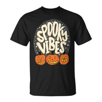 Spooky Vibes Pumpkin And Spiderweb Halloween Vintage Unisex T-Shirt - Seseable