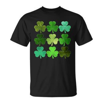 St Patricks Day Lucky Watercolor Shamrocks Tshirt Unisex T-Shirt - Monsterry AU