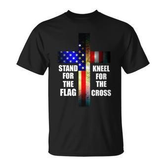 Stand For The Flag Kneel For The Cross Usa Flag Tshirt Unisex T-Shirt - Monsterry