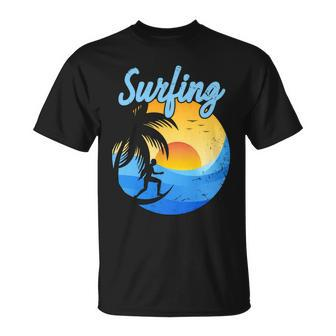 Sunset Surfing Summer Vacation Surf Unisex T-Shirt - Monsterry