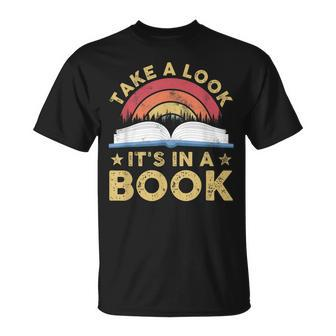 Take A Look Its In A Book Reading Vintage Retro Rainbow Unisex T-Shirt - Seseable
