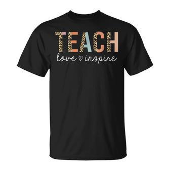 Teach Love Inspire Leopard Back To School Cute Teacher T-shirt - Thegiftio UK