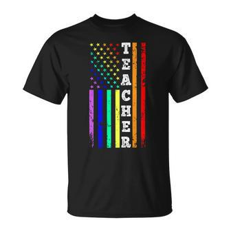 Teacher American Gay Pride Flag Unisex T-Shirt - Seseable
