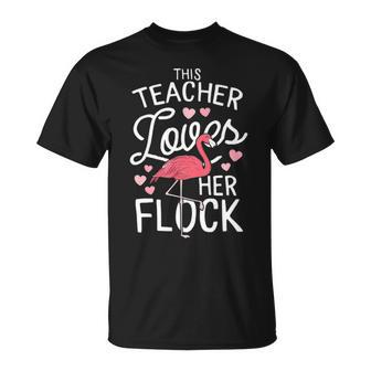 This Teacher Loves Her Flock Flamingo Teacher Class T-shirt - Thegiftio UK