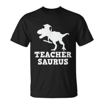 Teacher Saurus Dinosaur Trex Fun Teacher Graphic Plus Size Shirt For Teacher Unisex T-Shirt - Monsterry UK
