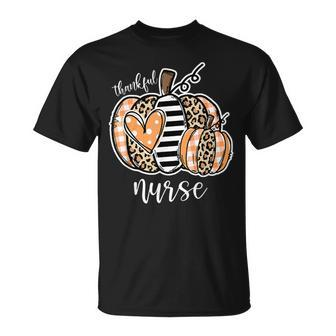 Thankful Nurse Leopard Plaid Pumpkin Thanksgiving Day Nurse V12 T-shirt