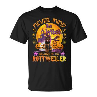 The Witch Beware Of The Rottweiler Halloween Unisex T-Shirt - Seseable