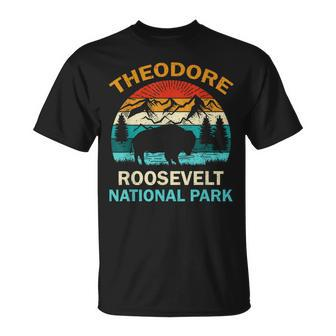 Theodore Roosevelt National Park North Dakota Buffalo Retro Unisex T-Shirt - Seseable