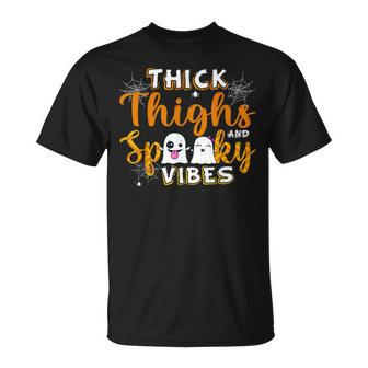 Thick Thighs And Spooky Vibes Ghost Boo Girls Boys Halloween Unisex T-Shirt - Seseable