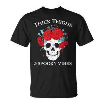 Thick Thighs And Spooky Vibes Floral Skull T-shirt - Thegiftio UK