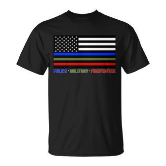 Thin Blue Green Red Lines Police Military Firefighter Tshirt Unisex T-Shirt - Monsterry DE