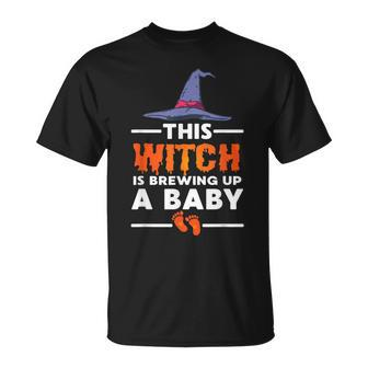 This Witch Is Brewing Up A Baby Halloween Pregnancy Reveal Unisex T-Shirt - Seseable